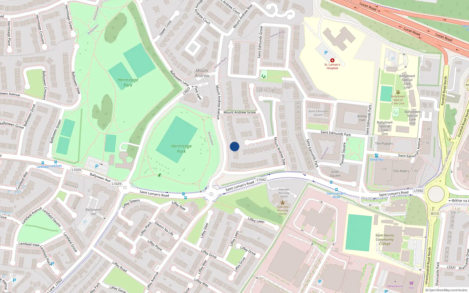 Overhead map showing the location of 6 Mount Andrew Avenue, Lucan
