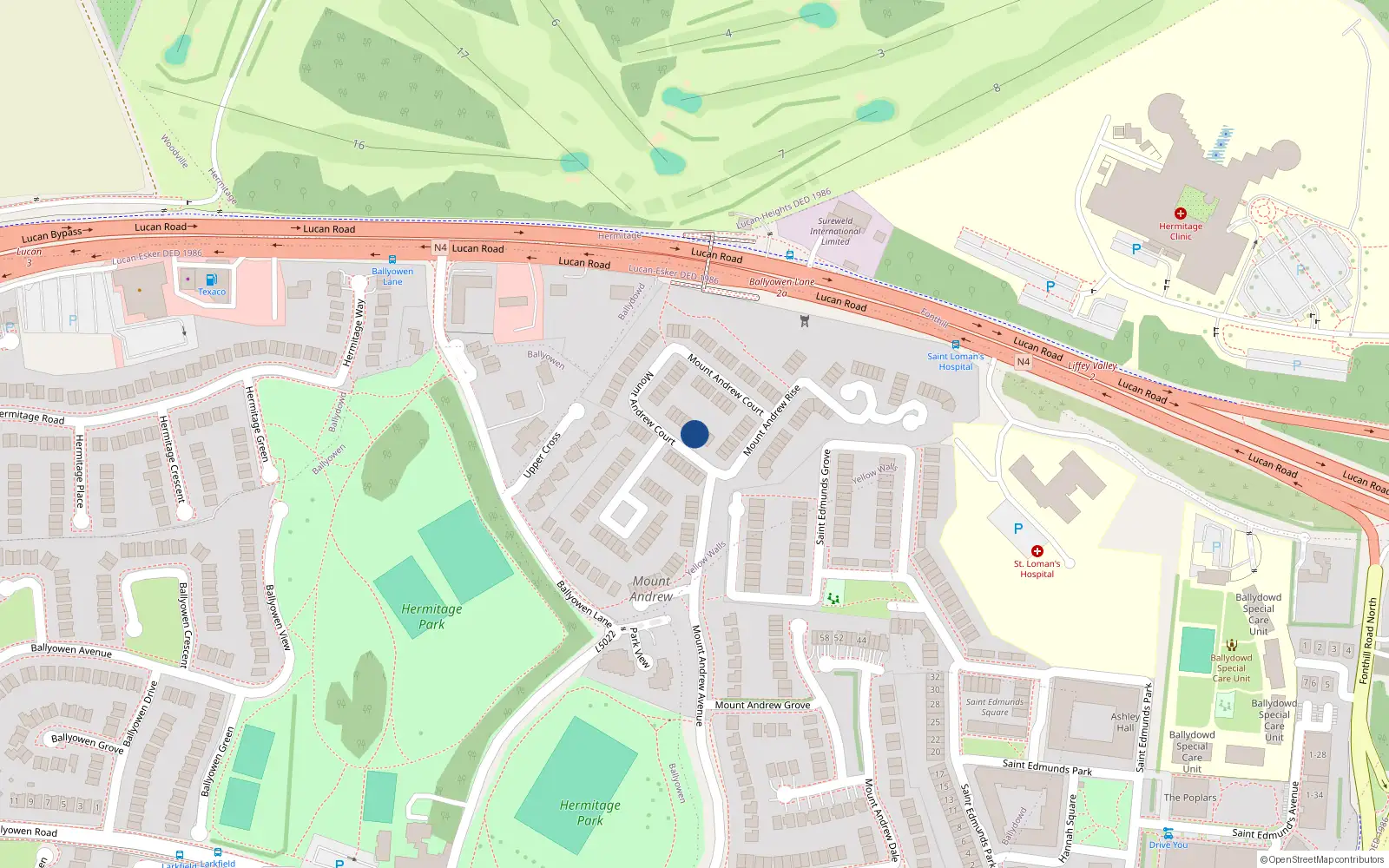 Overhead map showing the location of 6 Mount Andrew Court, Lucan