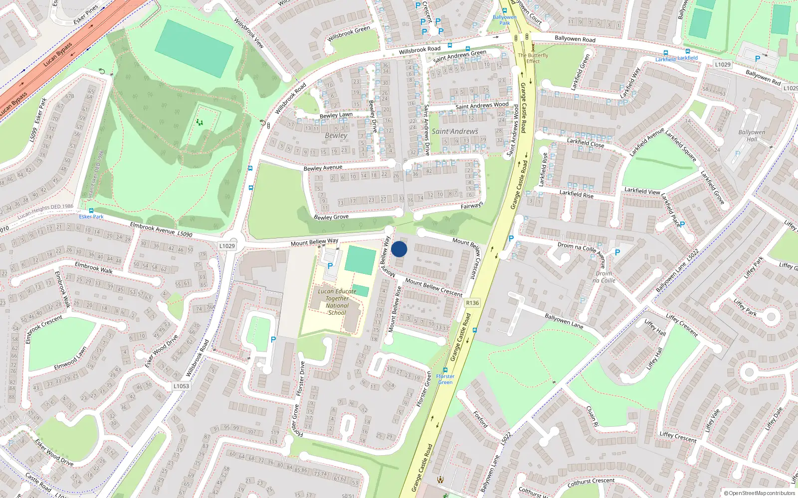 Overhead map showing the location of 6 Mount Bellew Way, Lucan, Dublin