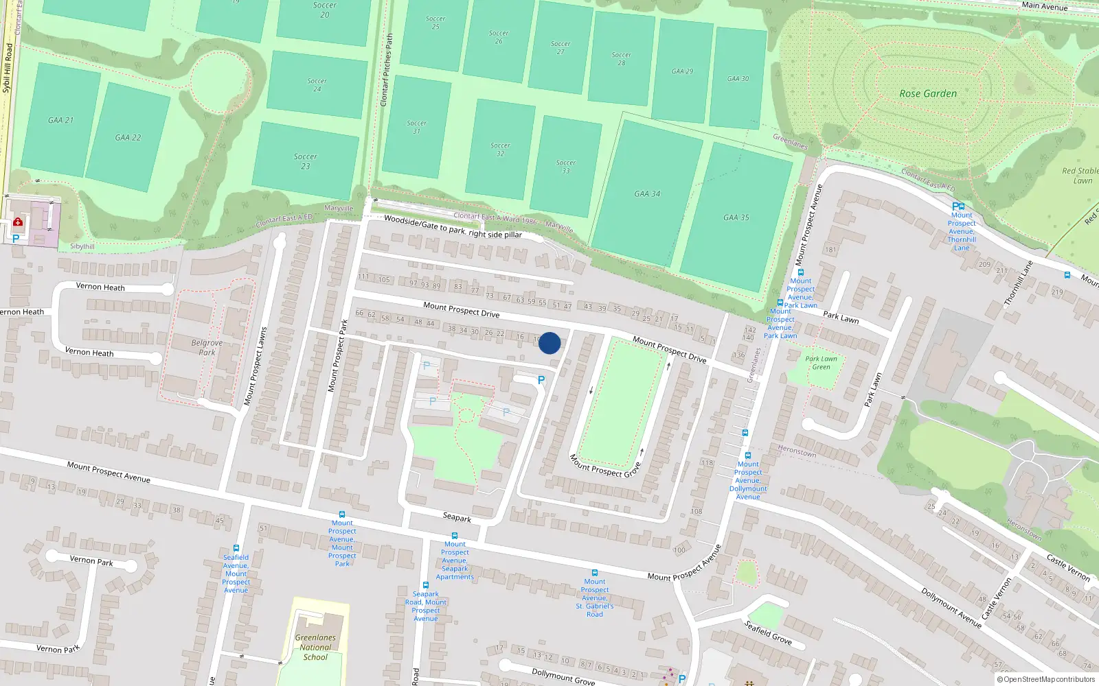 Overhead map showing the location of 6 Mount Prospect Drive, Dublin 3