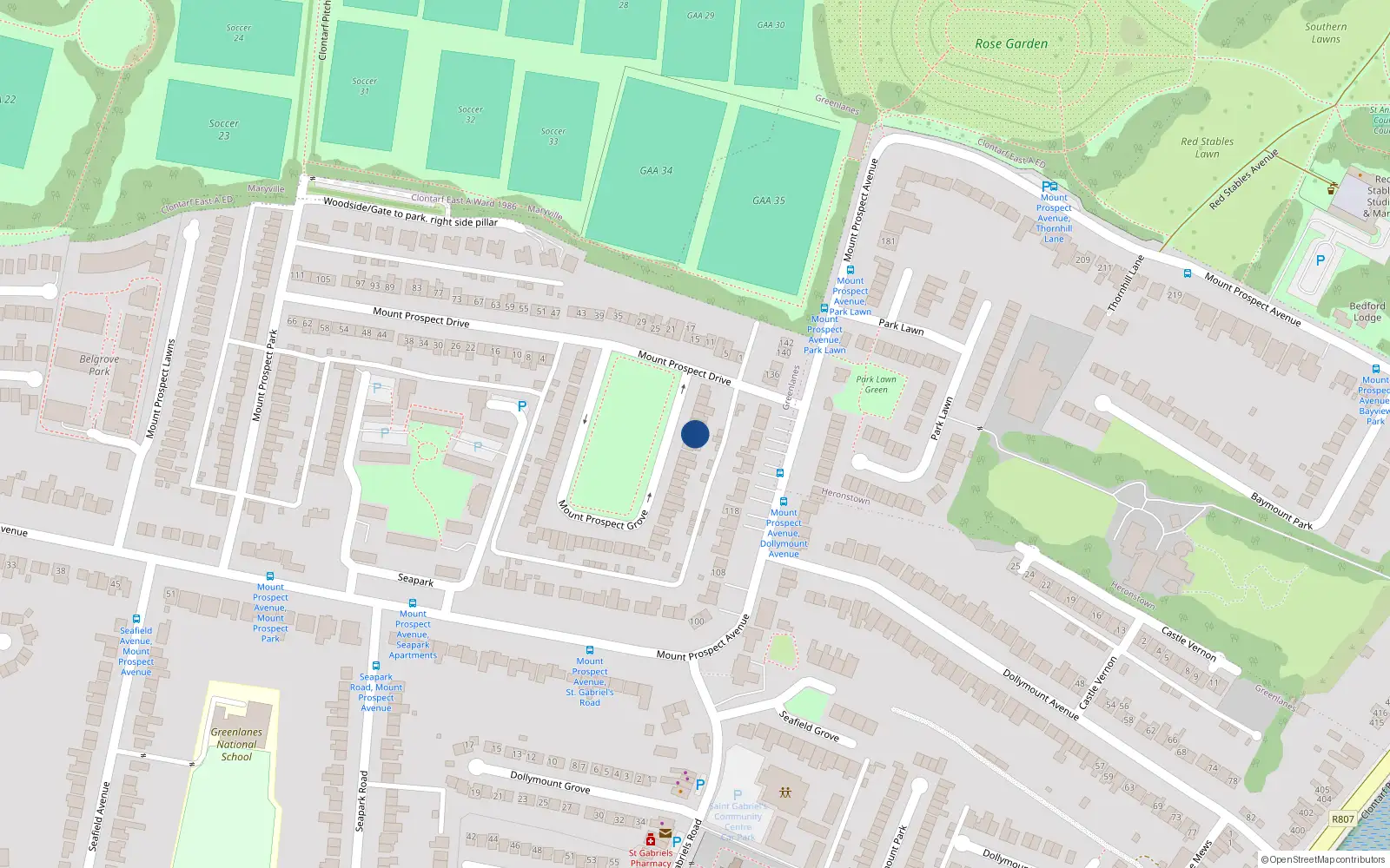 Overhead map showing the location of 6 Mount Prospect Grove, Dublin 3