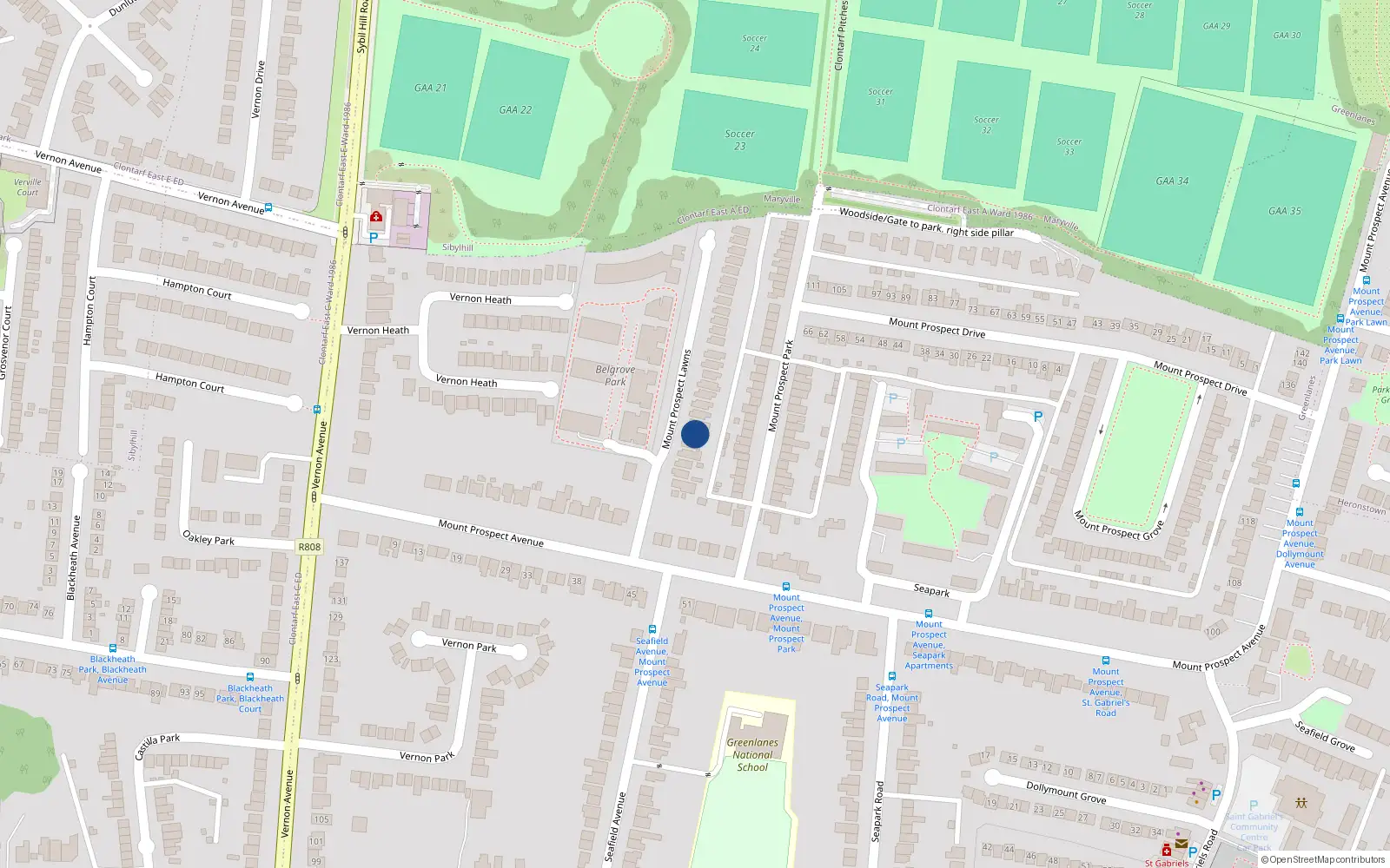 Overhead map showing the location of 6 Mount Prospect Lawns, Dublin 3