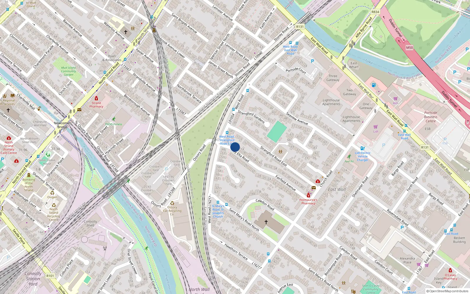 Overhead map showing the location of 6 Moy Elta Road, Wall, Dublin 3