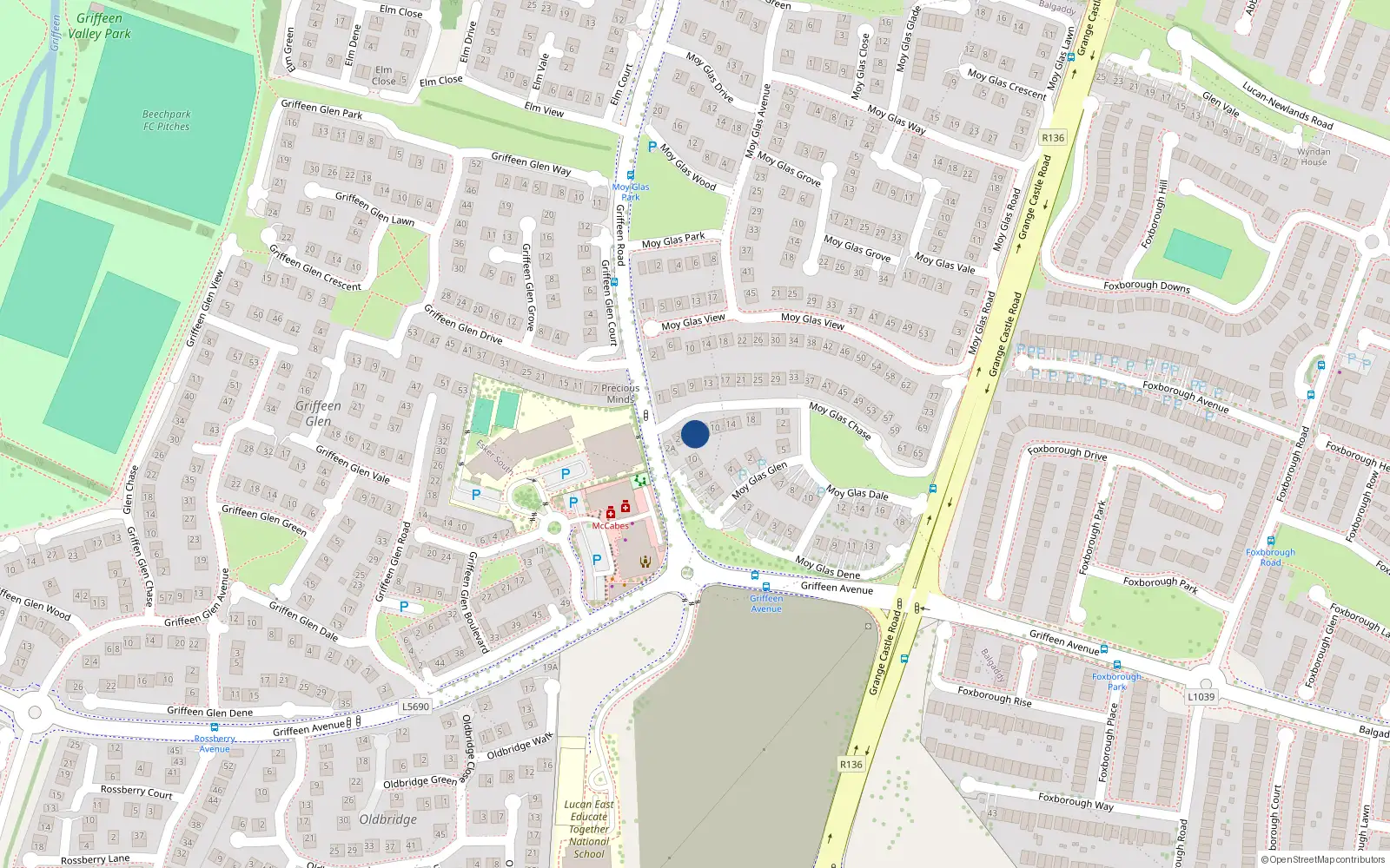Overhead map showing the location of 6 Moy Glas Chase, Lucan