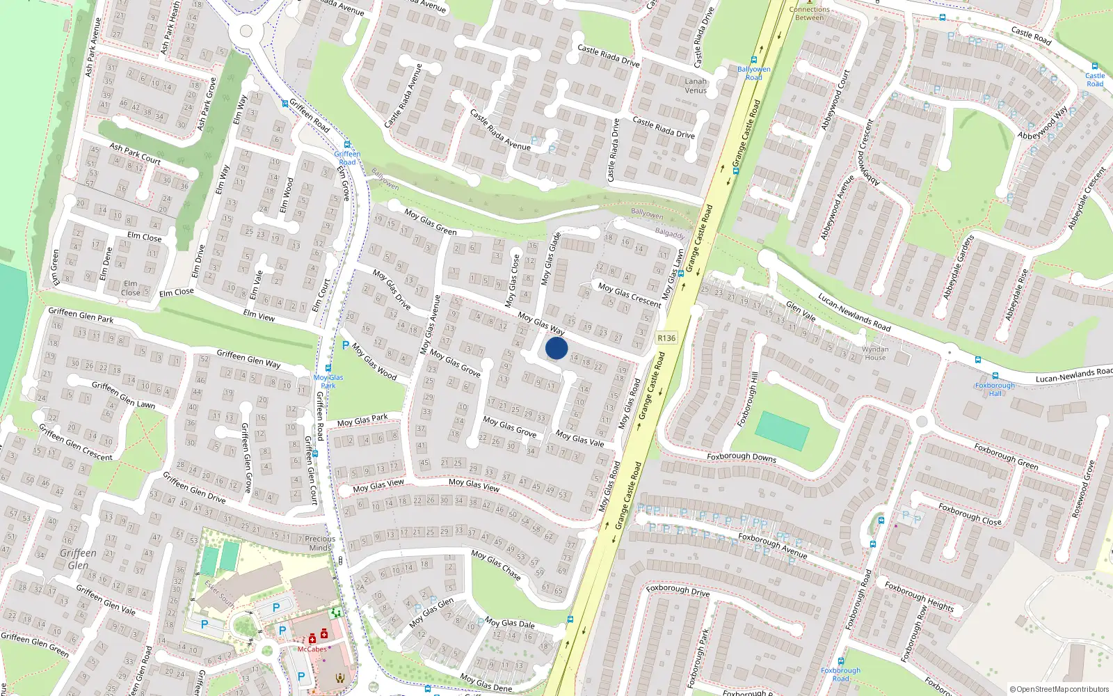 Overhead map showing the location of 6 Moy Glas Court, Lucan