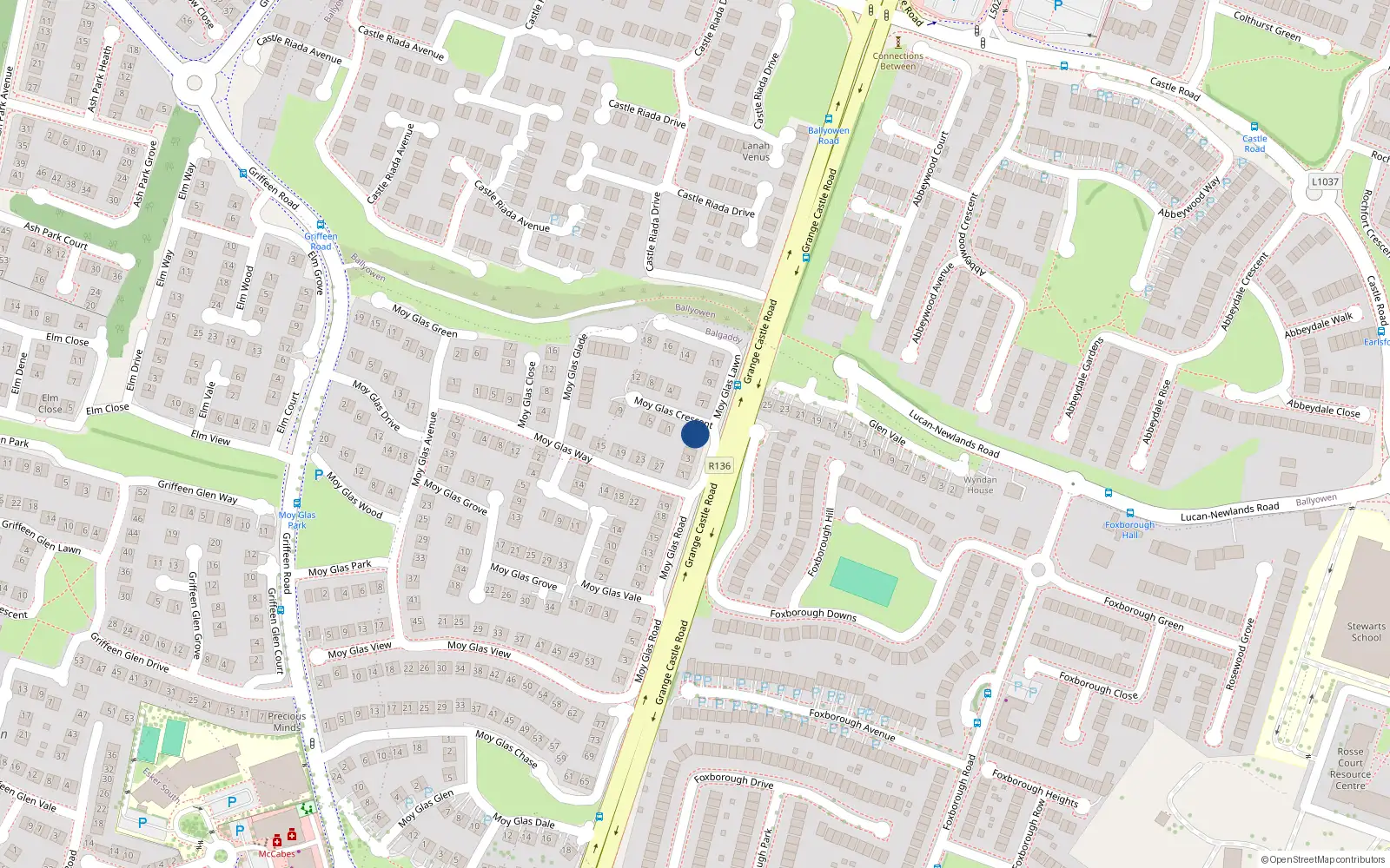 Overhead map showing the location of 6 Moy Glas Lawn, Lucan