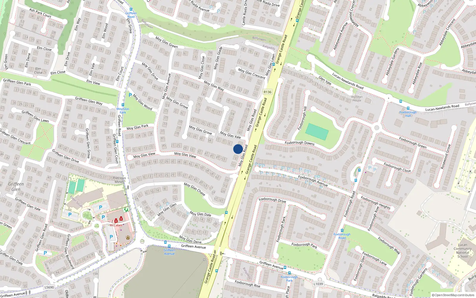 Overhead map showing the location of 6 Moy Glas Road, Lucan