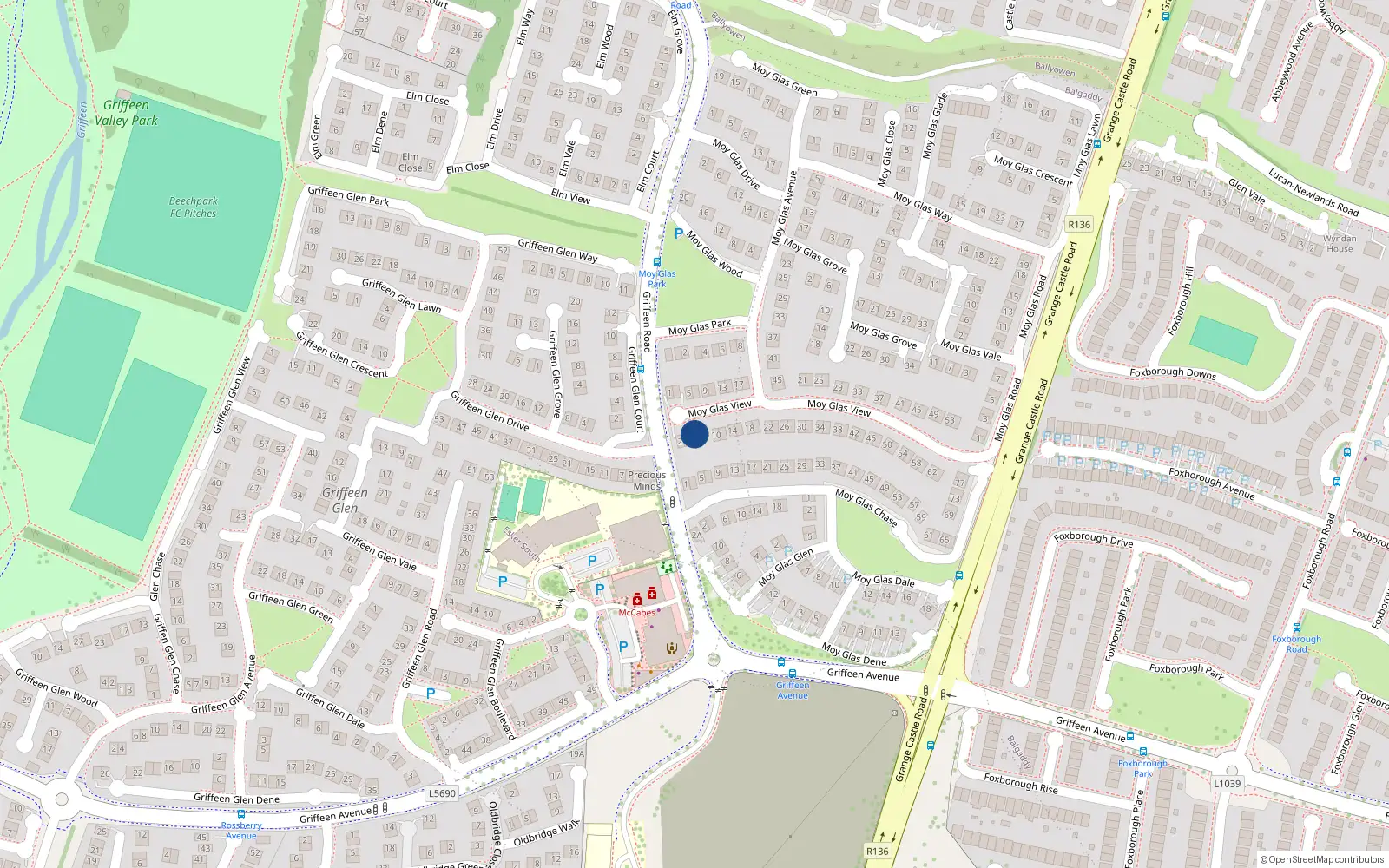 Overhead map showing the location of 6 Moy Glas View, Lucan, Dublin