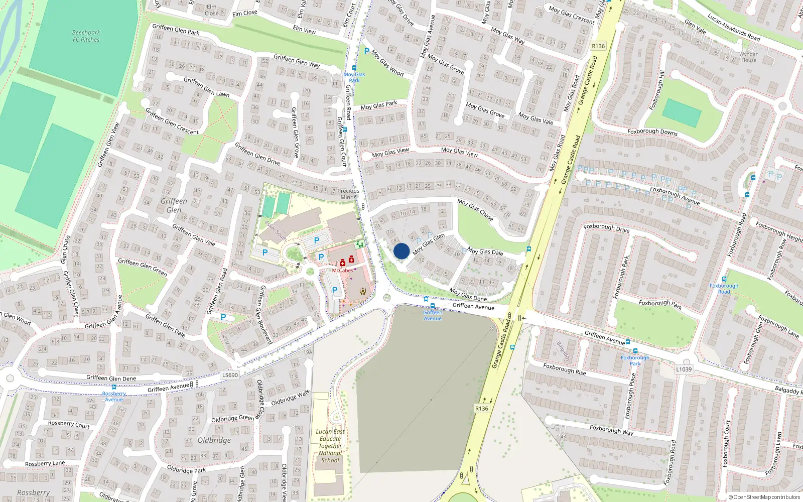 Overhead map showing the location of 6 Moyglas Glen, Woodleigh, Lucan