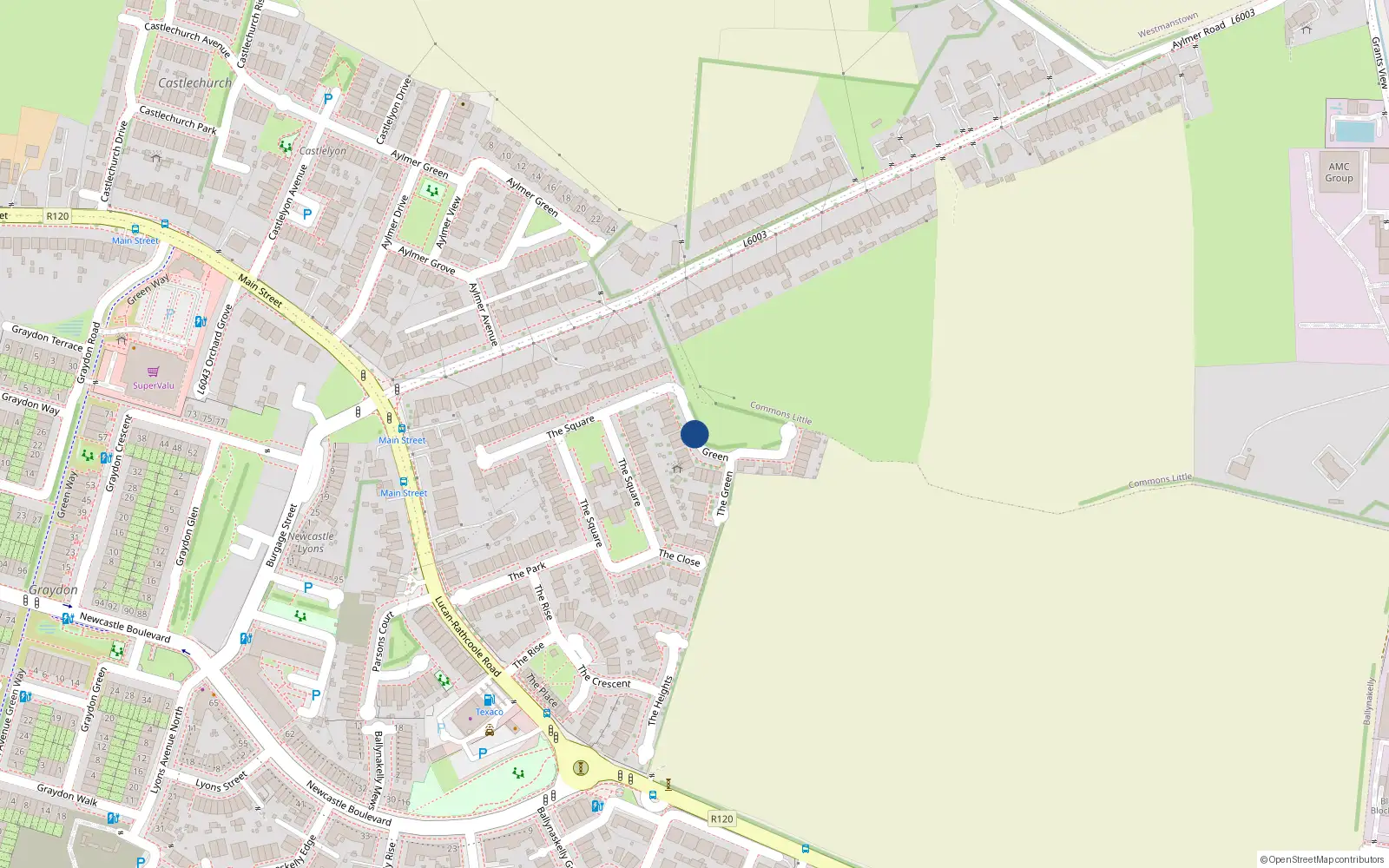 Overhead map showing the location of 6 Newcastle Manor Green, Ballynakelly