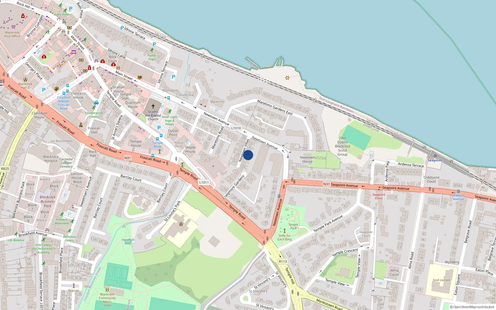 Overhead map showing the location of 6 Newtown Villas, Blackrock