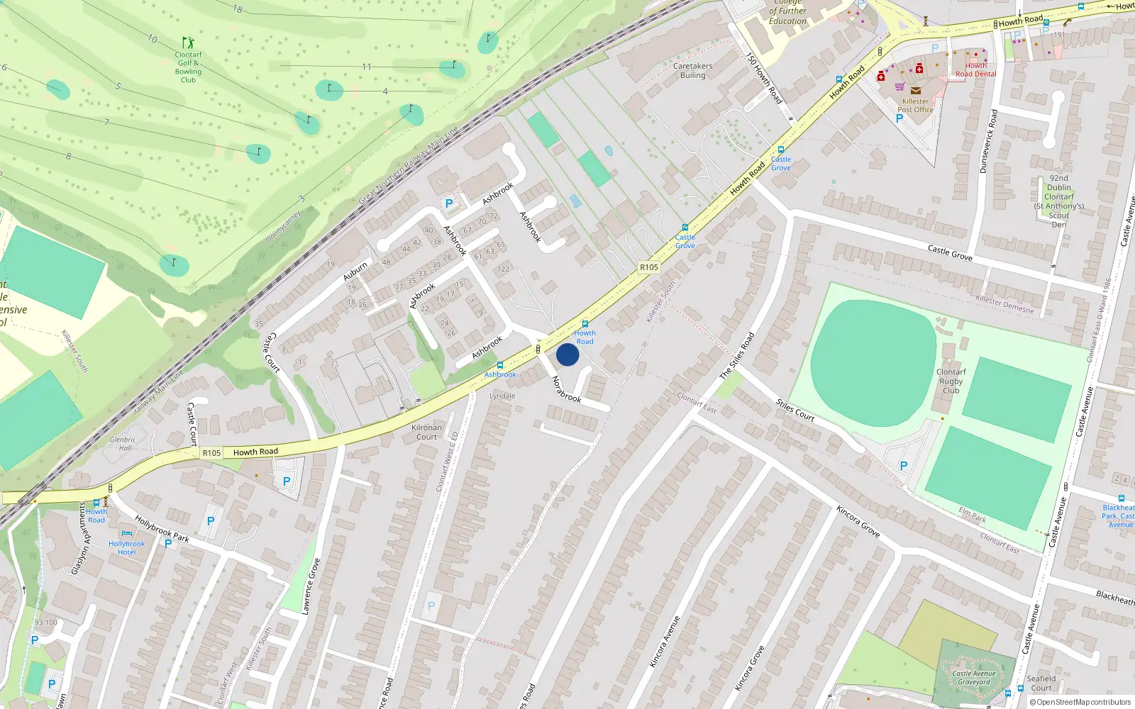 Overhead map showing the location of 6 Norabrook, Dublin 3