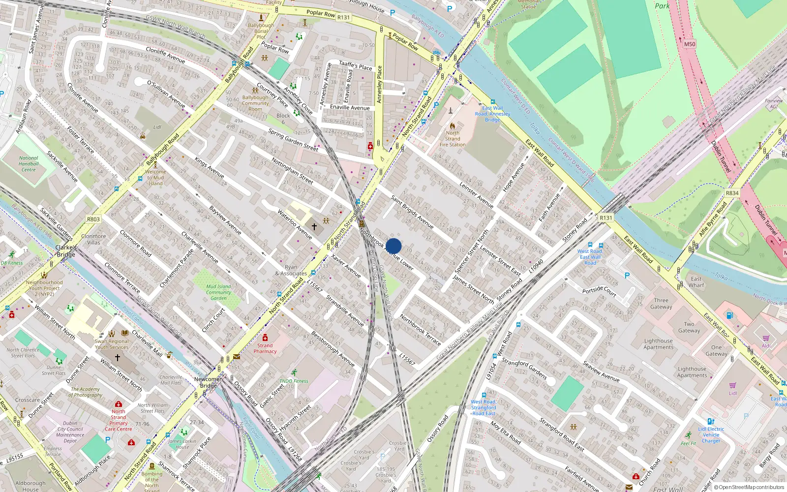 Overhead map showing the location of 6 Northbrook Avenue Lower, North Strand, Dublin 3