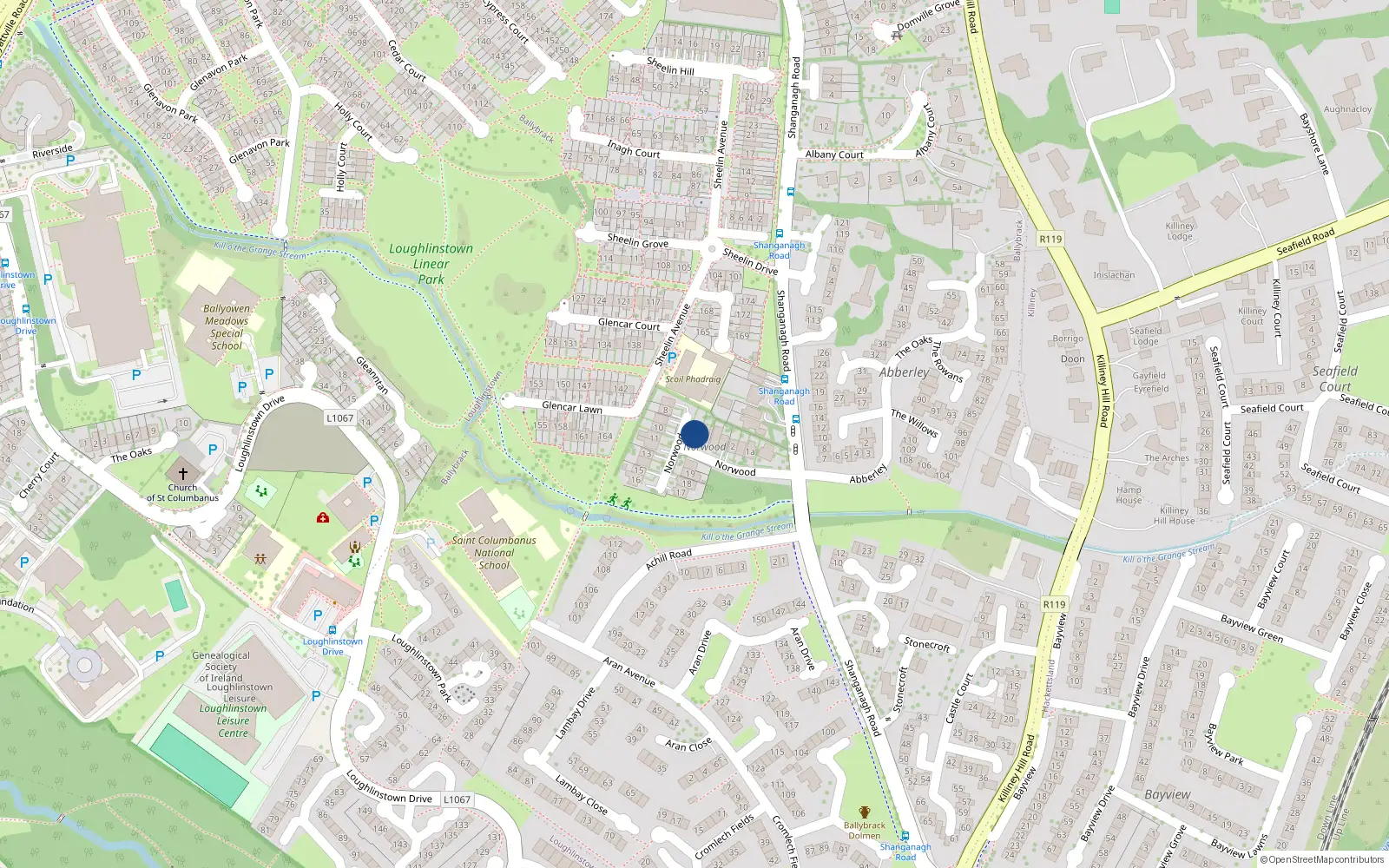 Overhead map showing the location of 6 Norwood, Shanganagh Road, Shankill