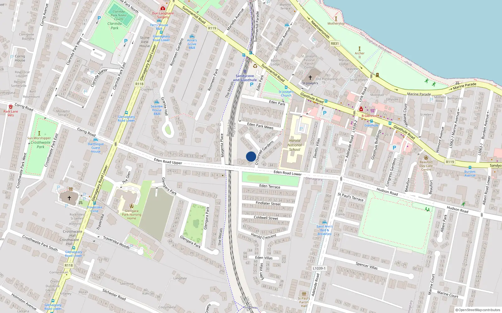 Overhead map showing the location of 6 O'Donnell Gardens, Dublin