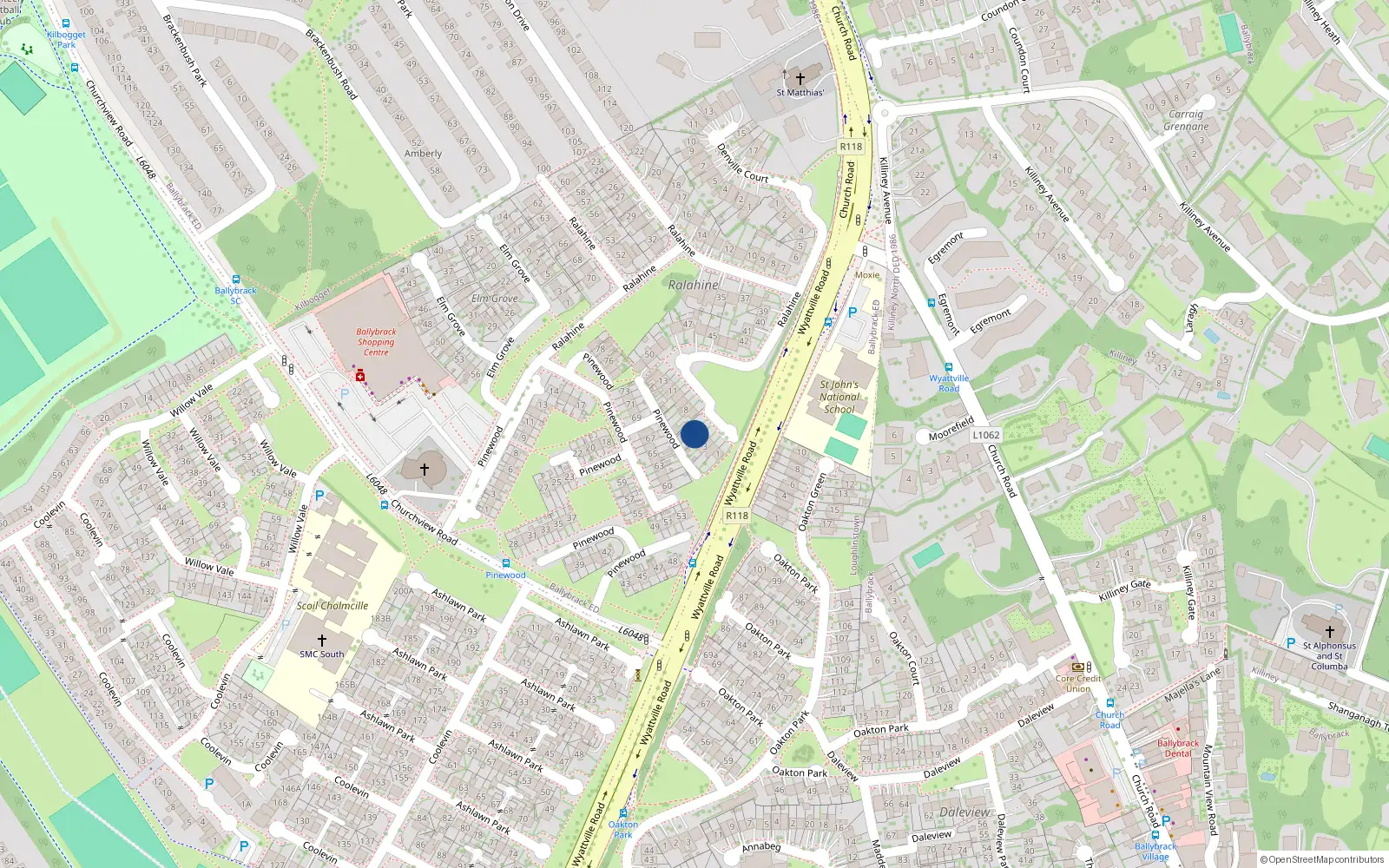 Overhead map showing the location of 6 Oakton Drive, Co. Dublin.