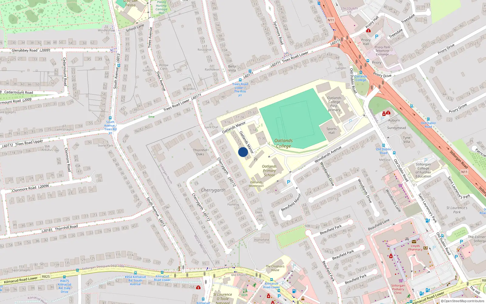 Overhead map showing the location of 6 Oatlands Manor, Blackrock