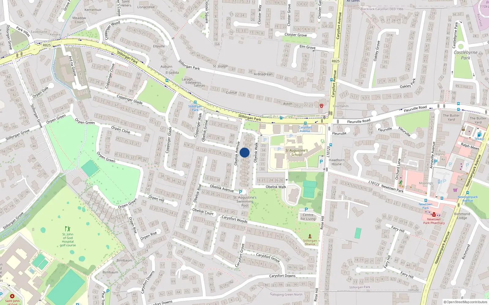 Overhead map showing the location of 6 Obelisk Avenue, Blackrock