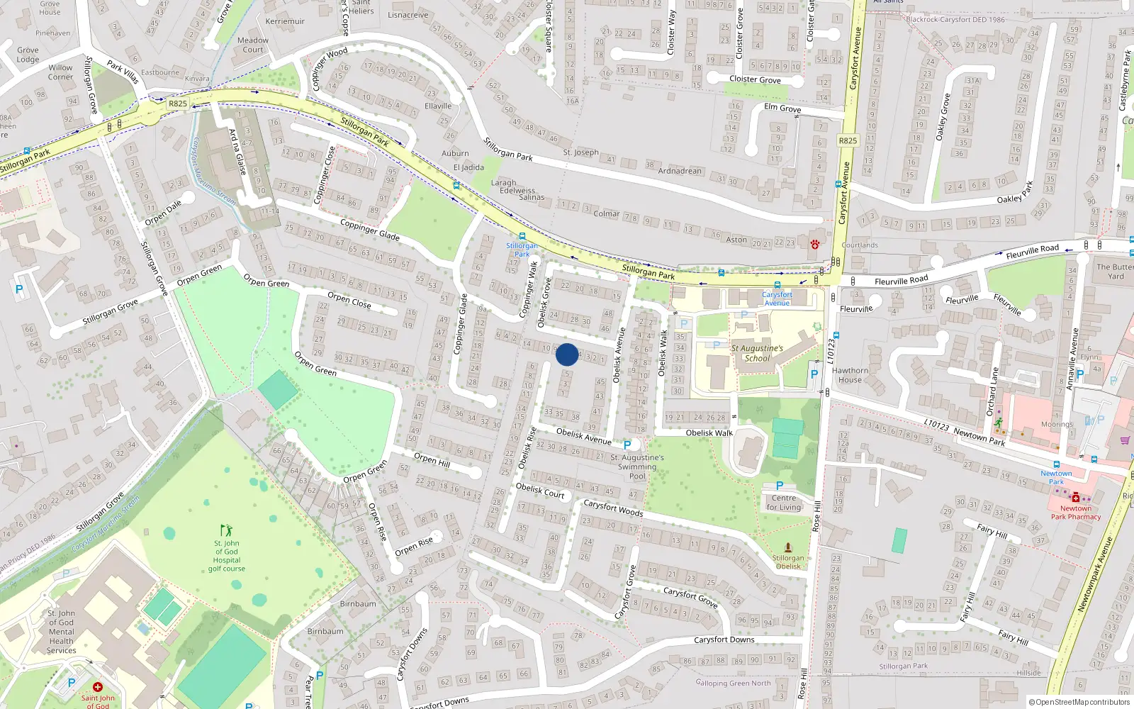 Overhead map showing the location of 6 Obelisk Grove, St Augustines, Blackrock