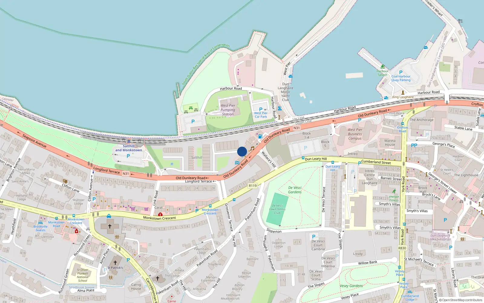 Overhead map showing the location of 6 Old Dunleary Road, Co Dublin