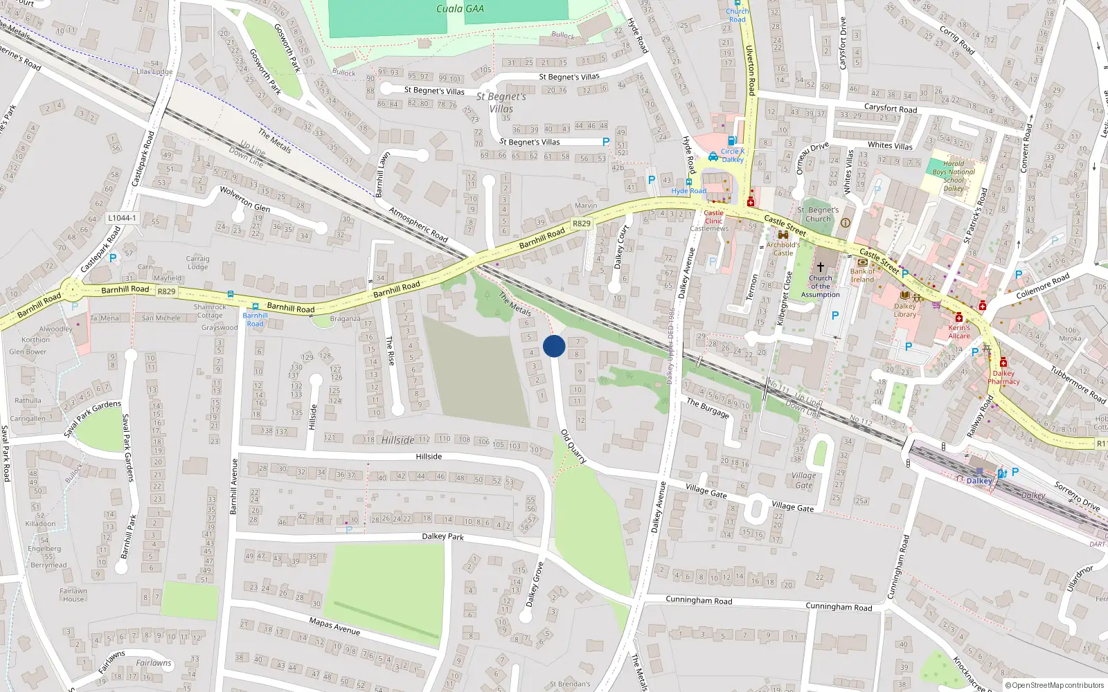 Overhead map showing the location of 6 Old Quarry, Dalkey