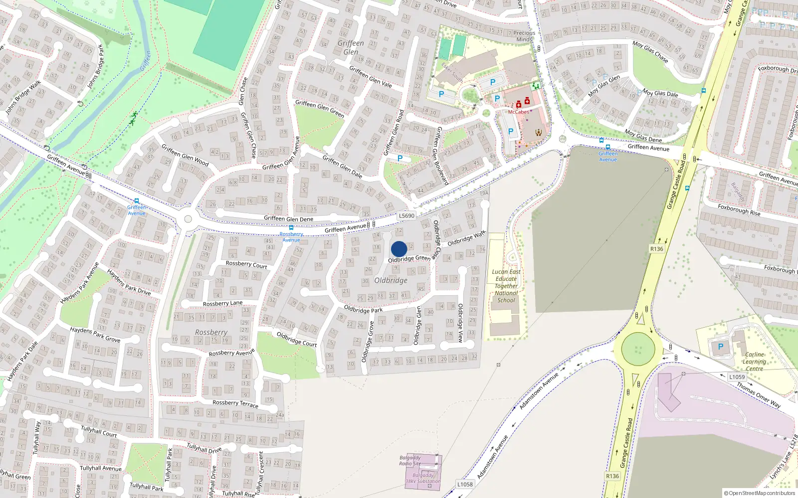 Overhead map showing the location of 6 Oldbridge Green, Griffeen Avenue, Lucan
