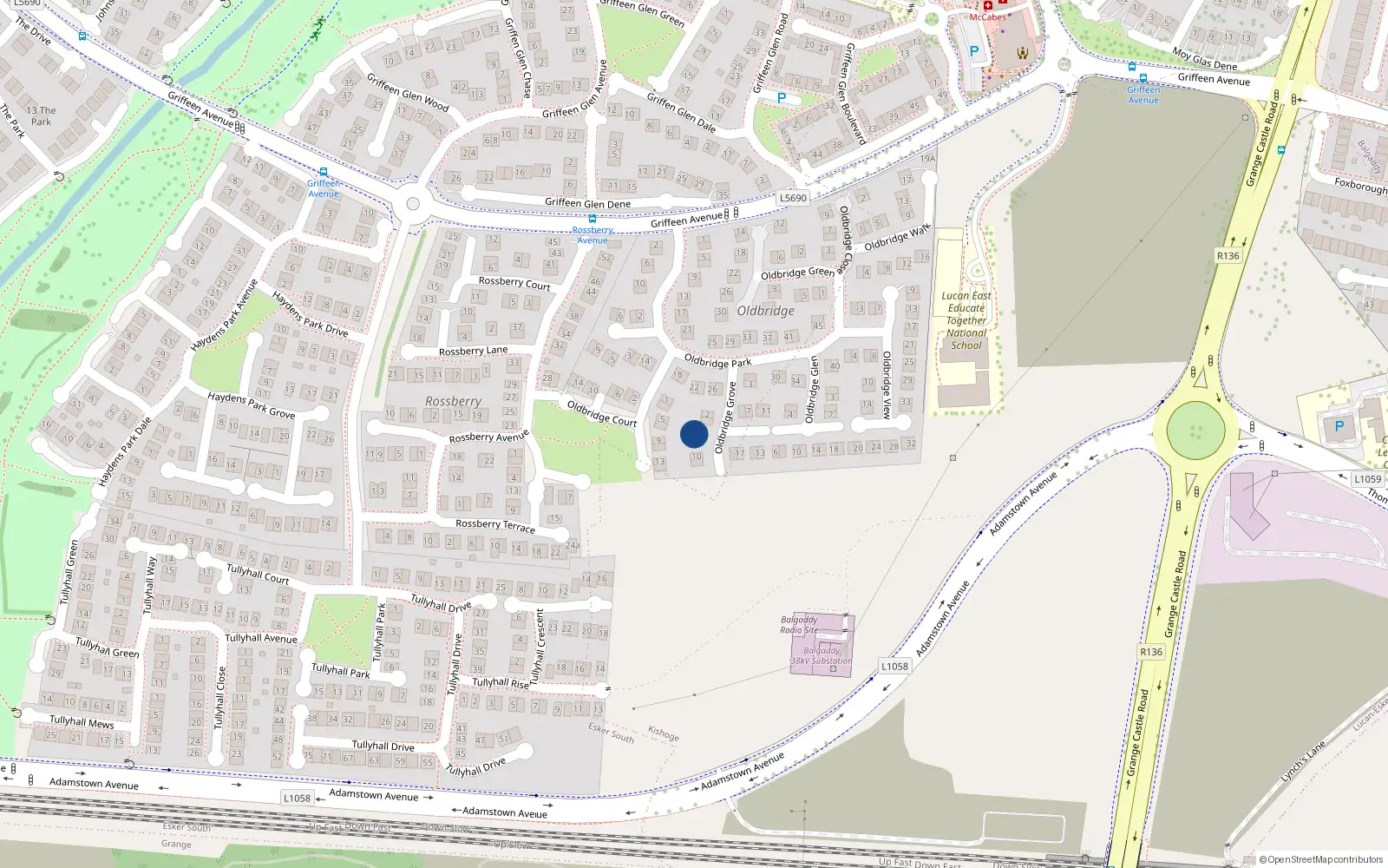 Overhead map showing the location of 6 Oldbridge Grove, Lucan, Dublin