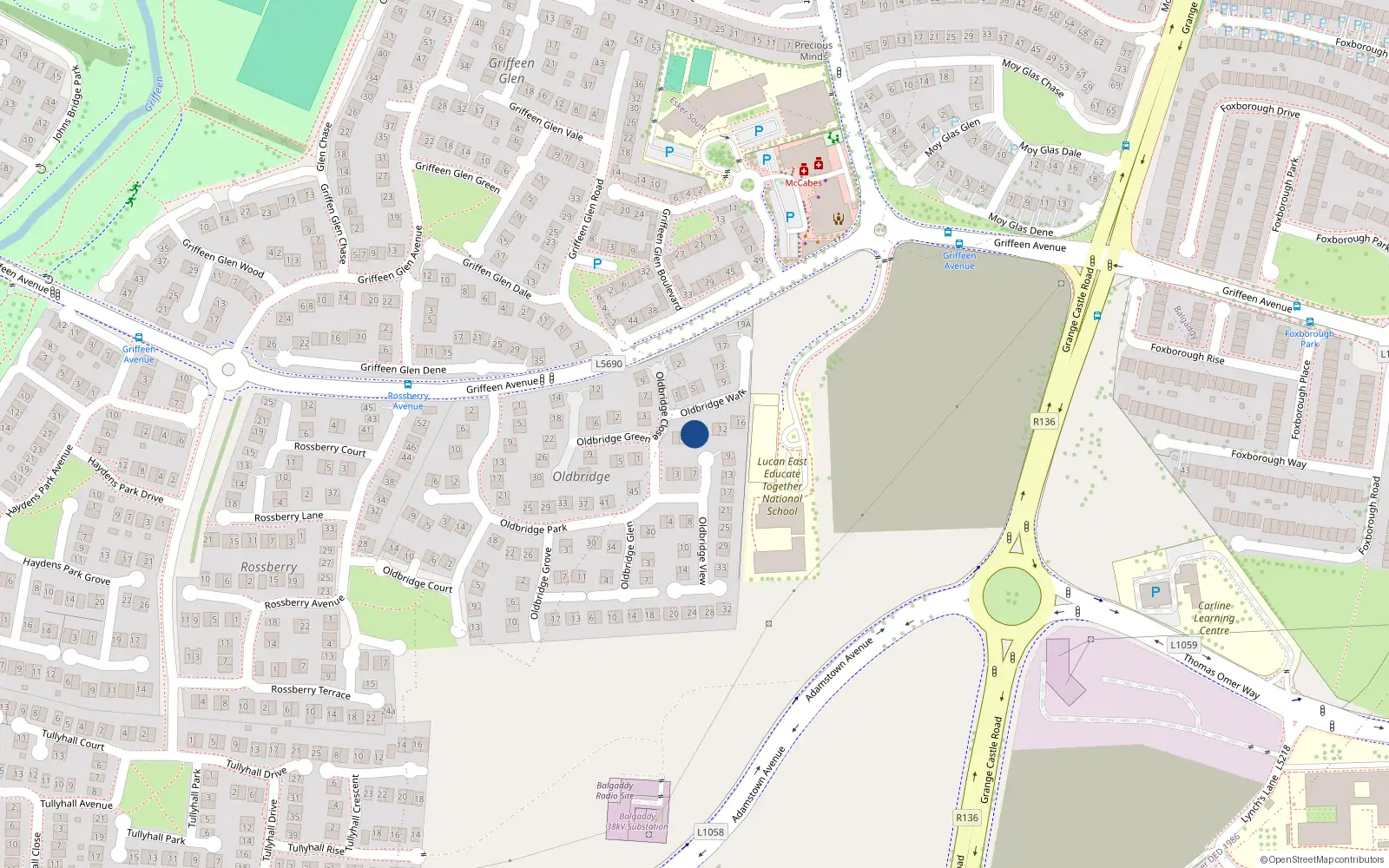 Overhead map showing the location of 6 Oldbridge Walk, Griffeen Avenue, Lucan