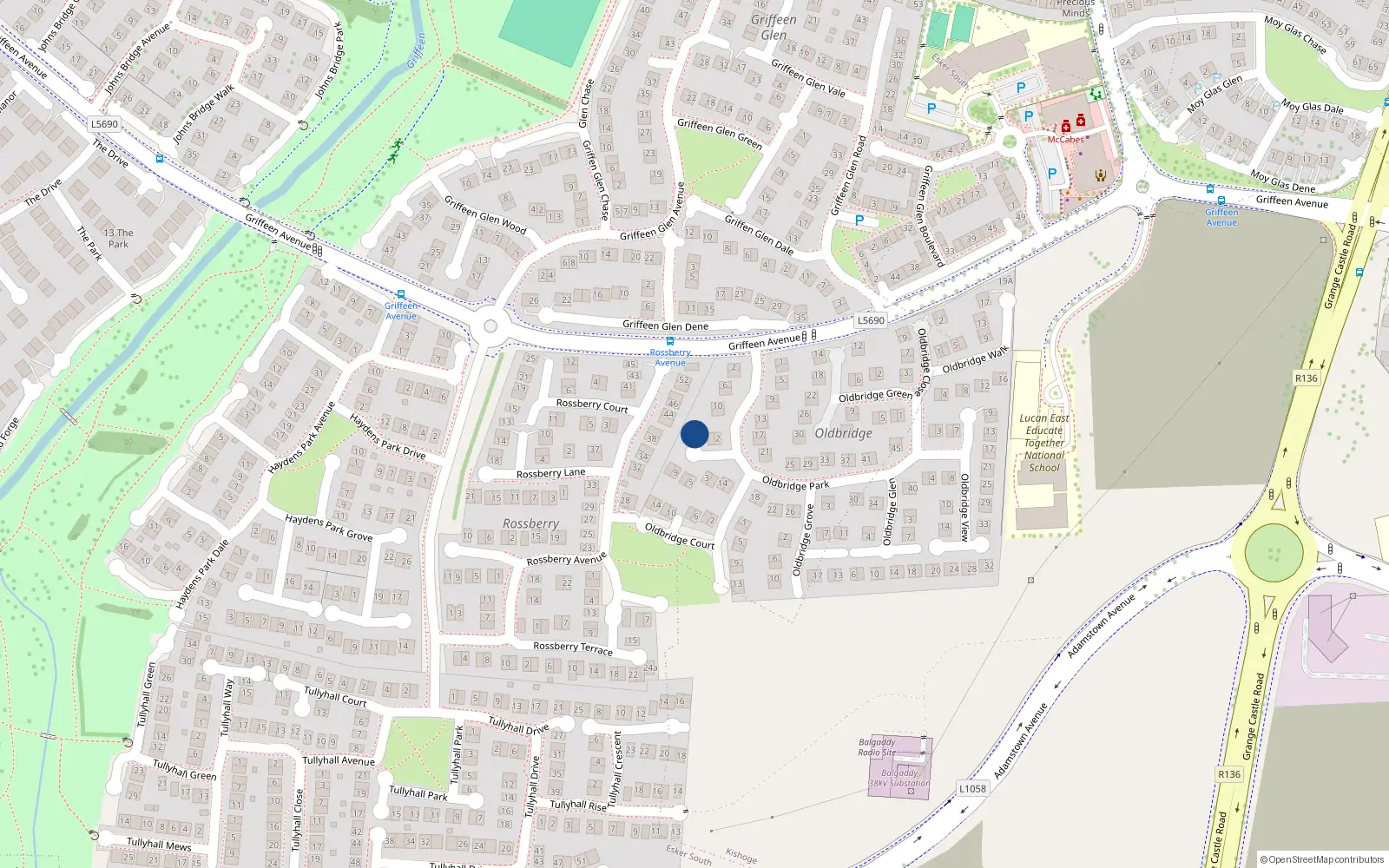 Overhead map showing the location of 6 Oldbridge Way, Lucan