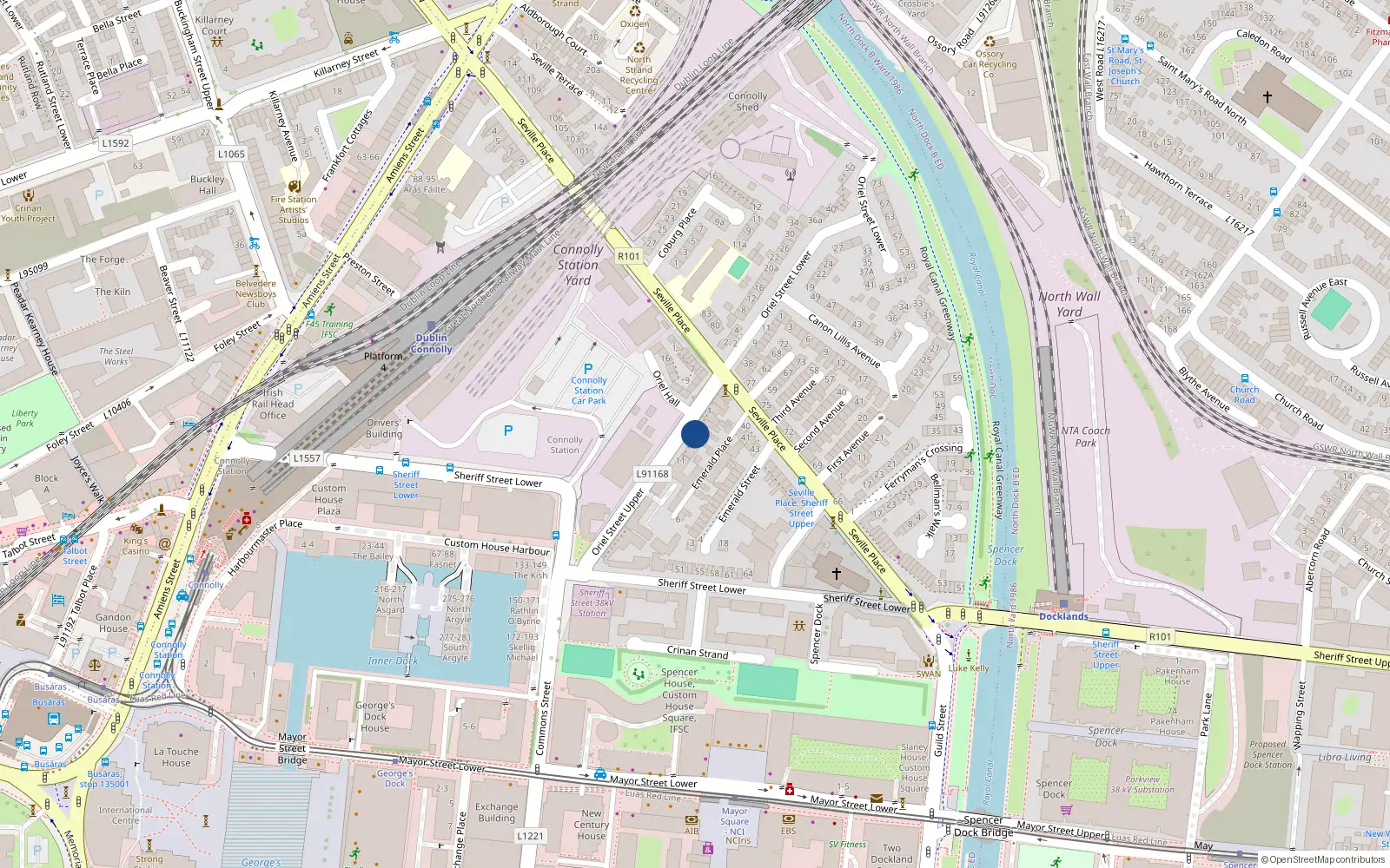 Overhead map showing the location of 6 Oriel Street Upper, Dublin 1