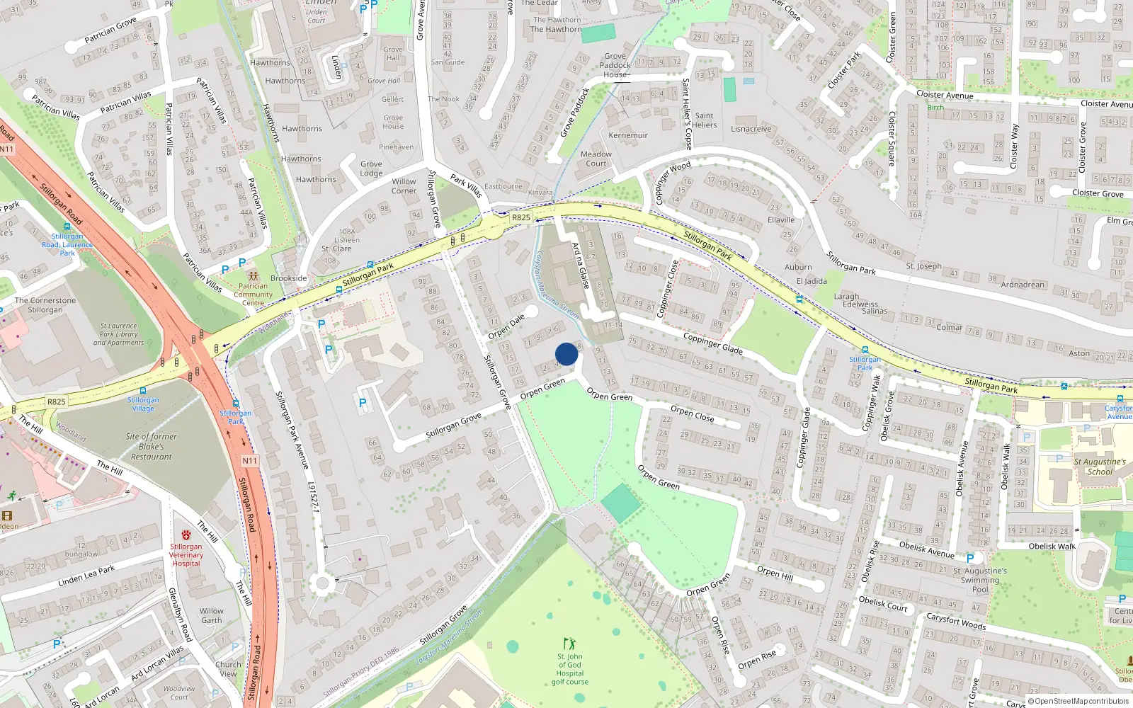 Overhead map showing the location of 6 Orpen Green, Blackrock