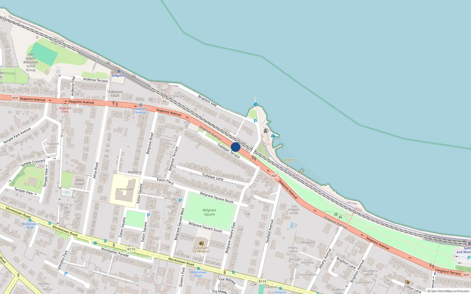 Overhead map showing the location of 6 Osborne Court, Seapoint Avenue, Blackrock