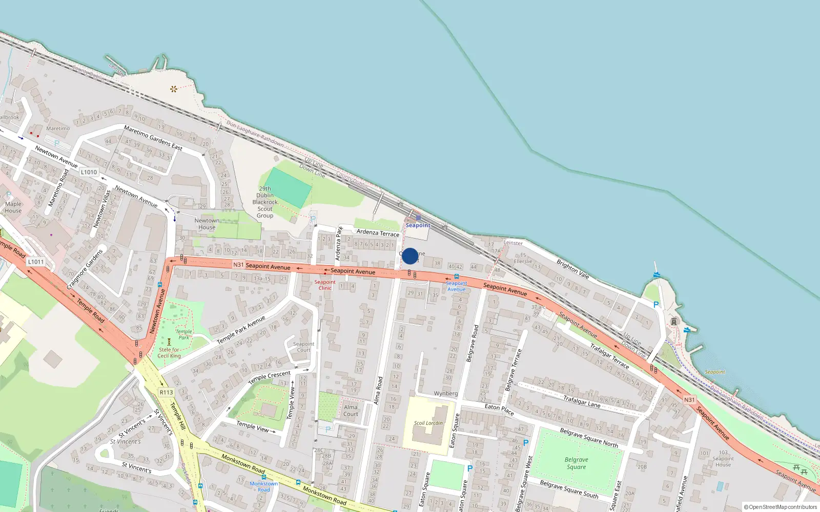 Overhead map showing the location of 6 Osborne Court, Seapoint Avenue, Monkstown