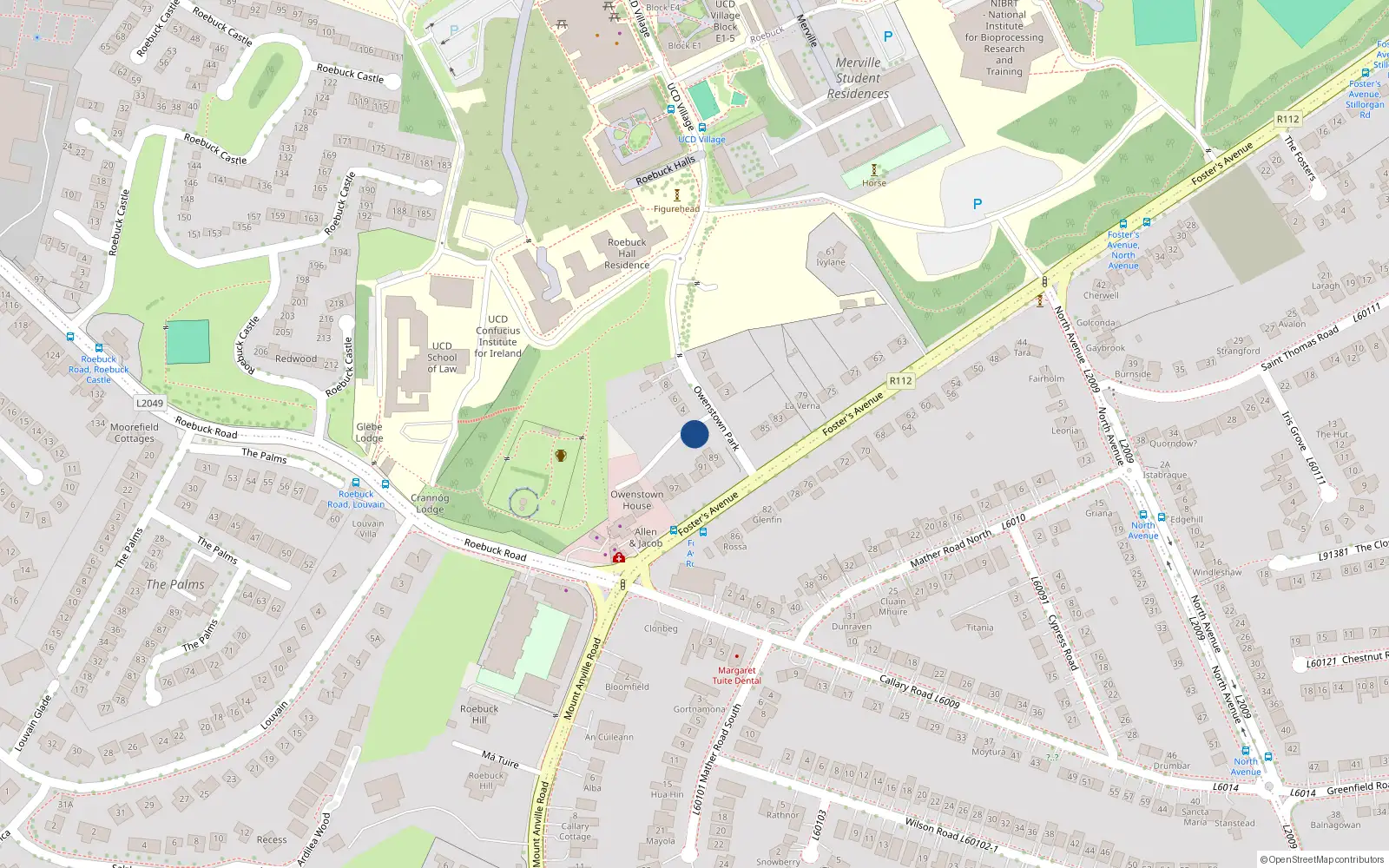 Overhead map showing the location of 6 Owenstown Park, Blackrock