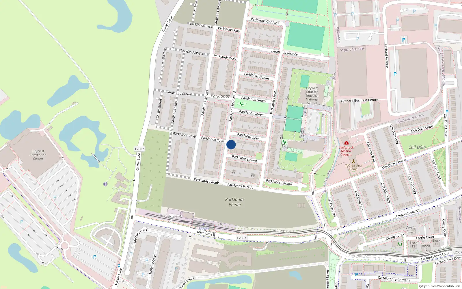 Overhead map showing the location of 6 Parklands Boulevard, Saggart