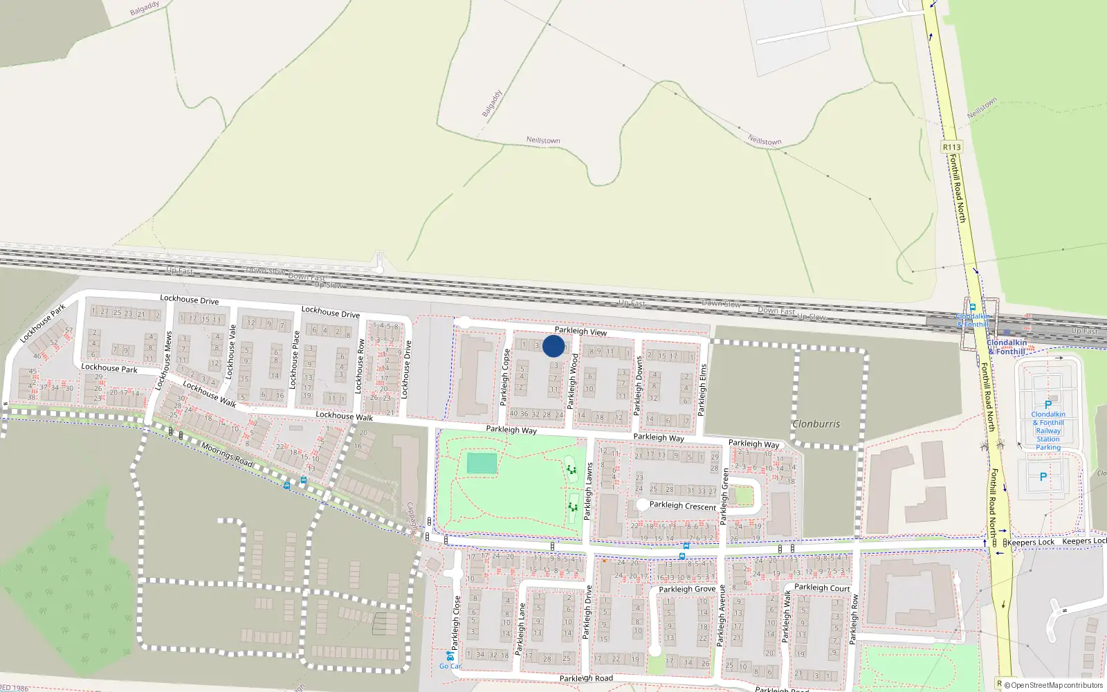 Overhead map showing the location of 6 Parkleigh View, Dublin 22