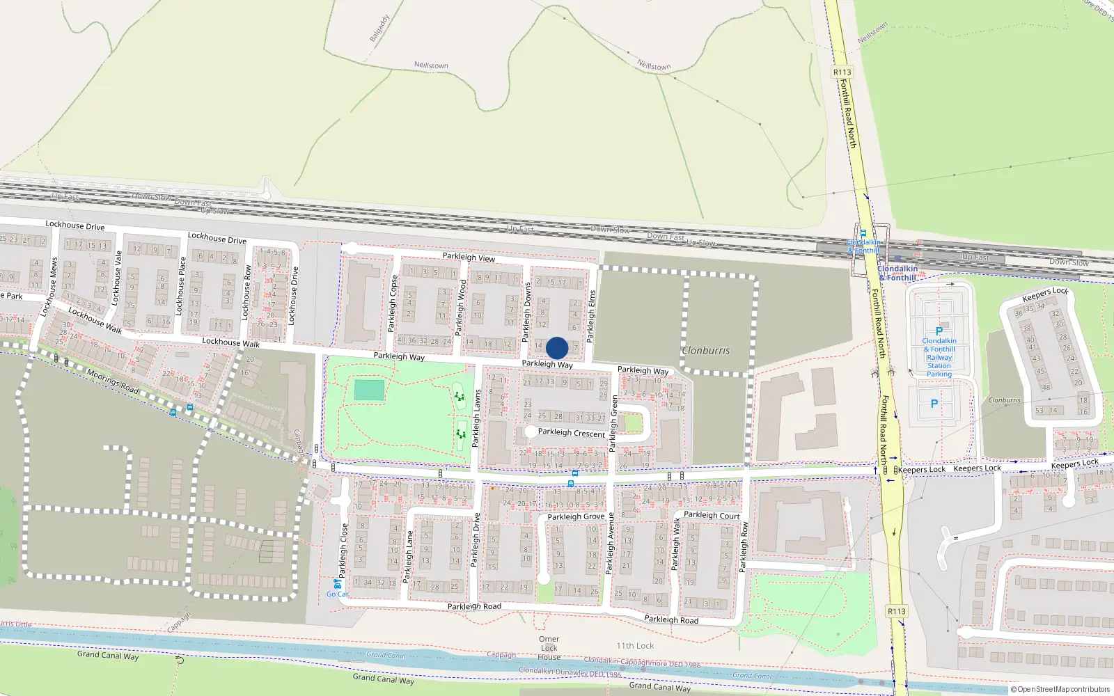 Overhead map showing the location of 6 Parkleigh Way, Dublin 22