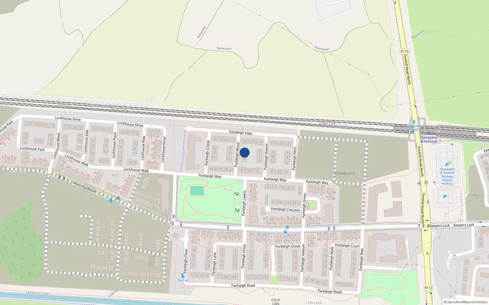 Overhead map showing the location of 6 Parkleigh Wood, Dublin 22