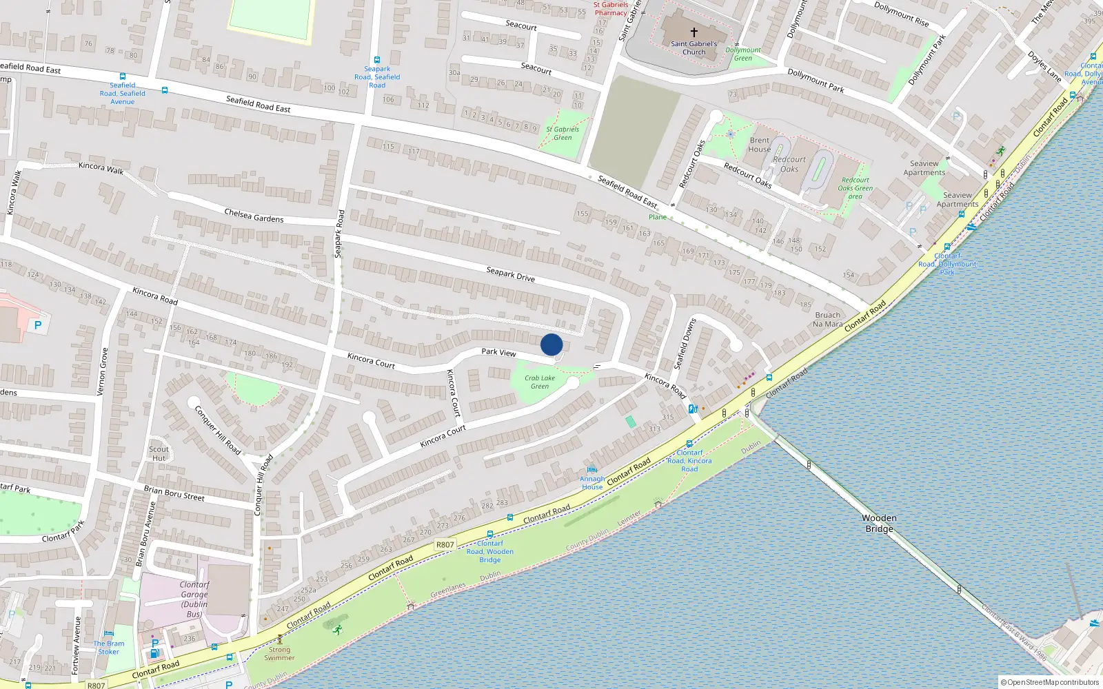 Overhead map showing the location of 6 Parkview, Kincora Court, Clontarf Dublin 3
