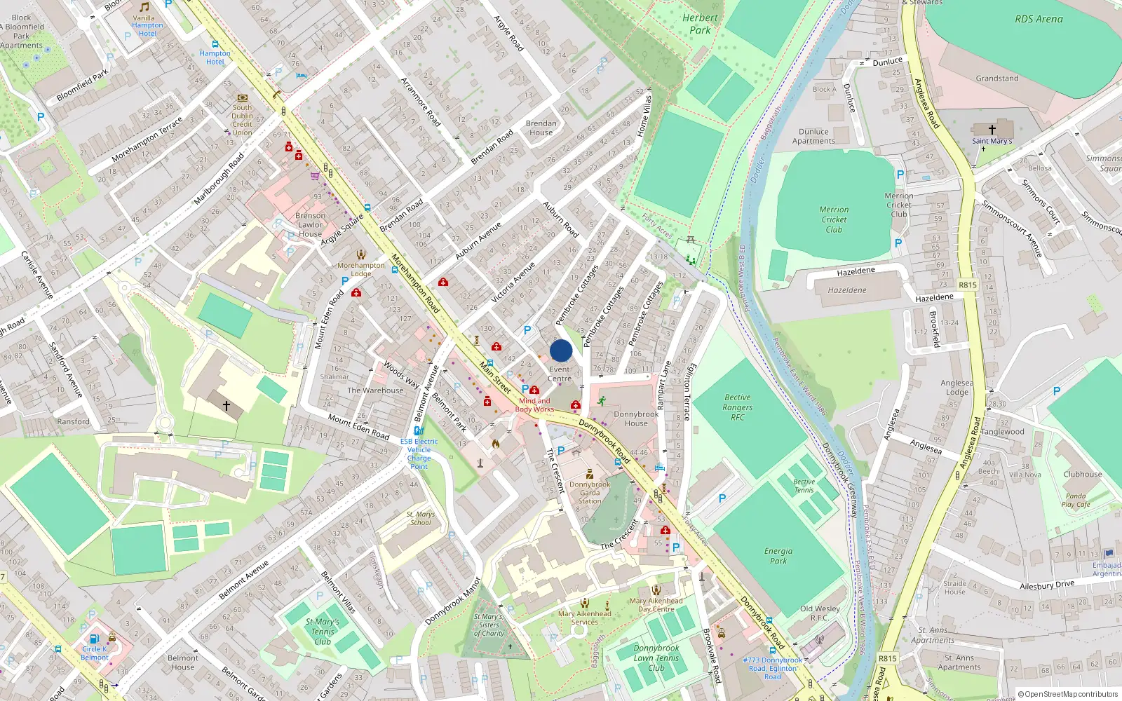 Overhead map showing the location of 6 Pembroke Cottages, Dublin 4