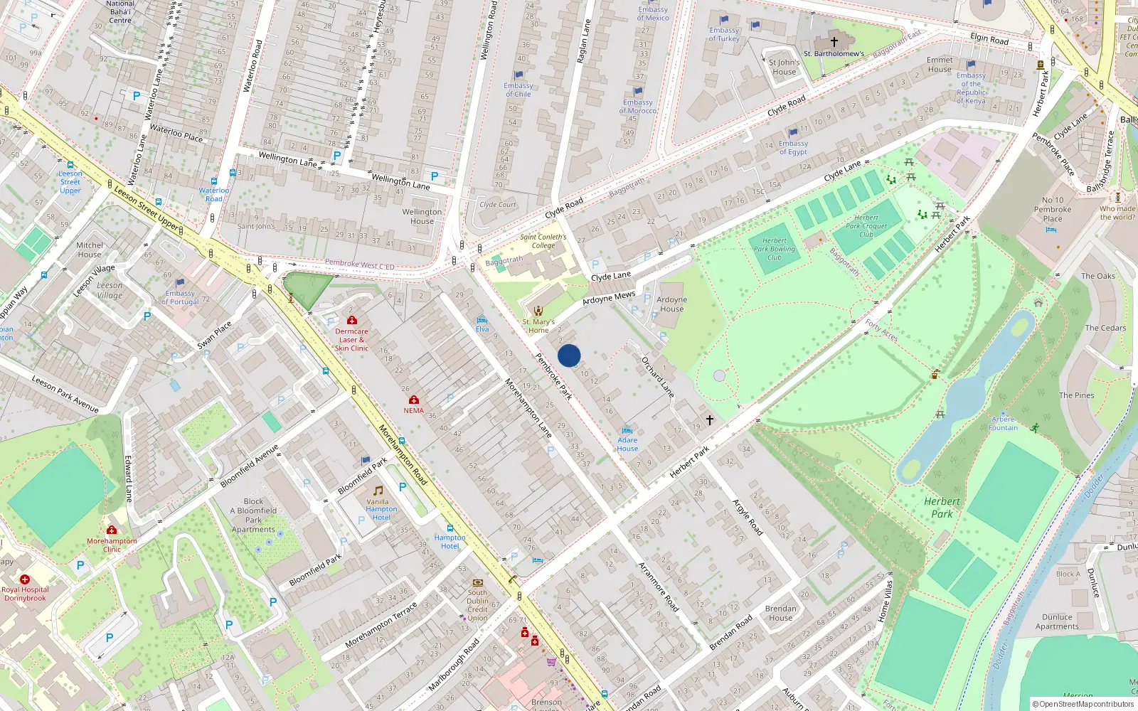 Overhead map showing the location of 6 Pembroke Park, Dublin 4