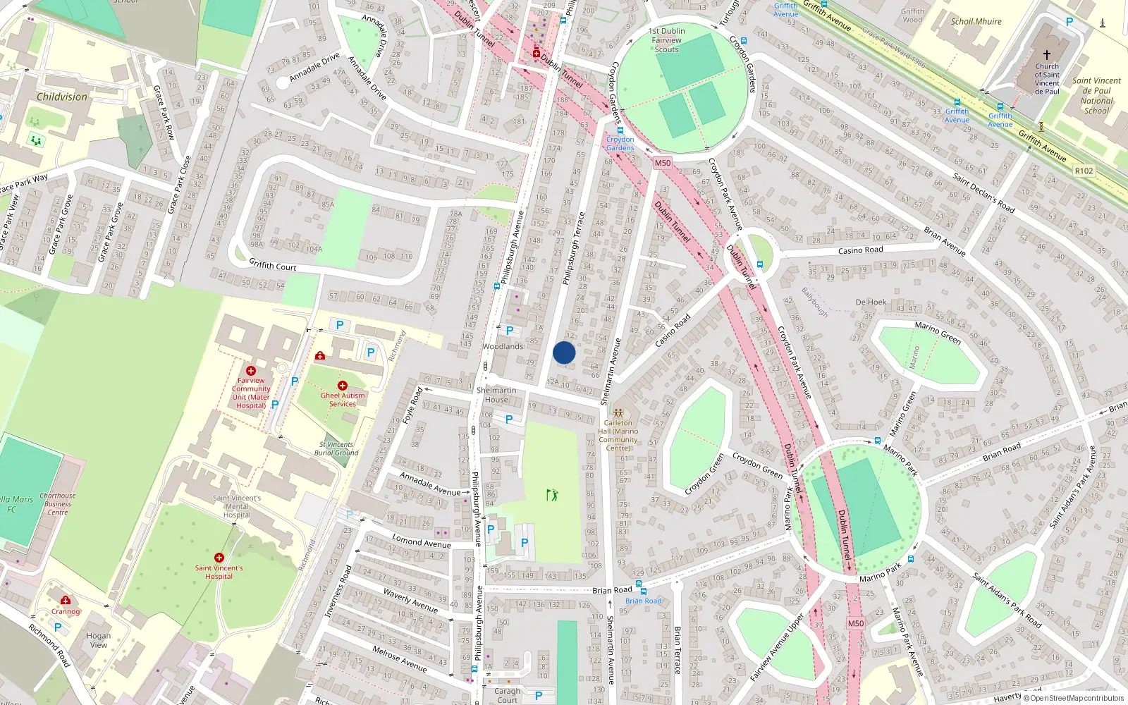Overhead map showing the location of 6 Philipsburgh Terrace, Dublin 3