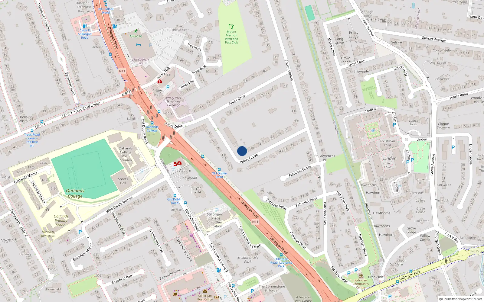 Overhead map showing the location of 6 Priory Grove, Blackrock, Dublin