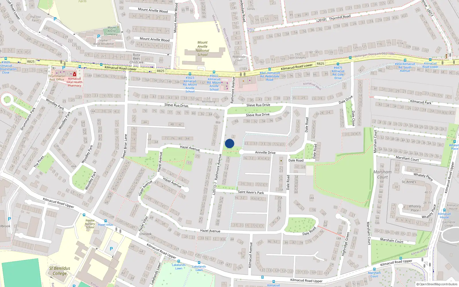 Overhead map showing the location of 6 Rathmore Avenue, Kilmacud, Blackrock