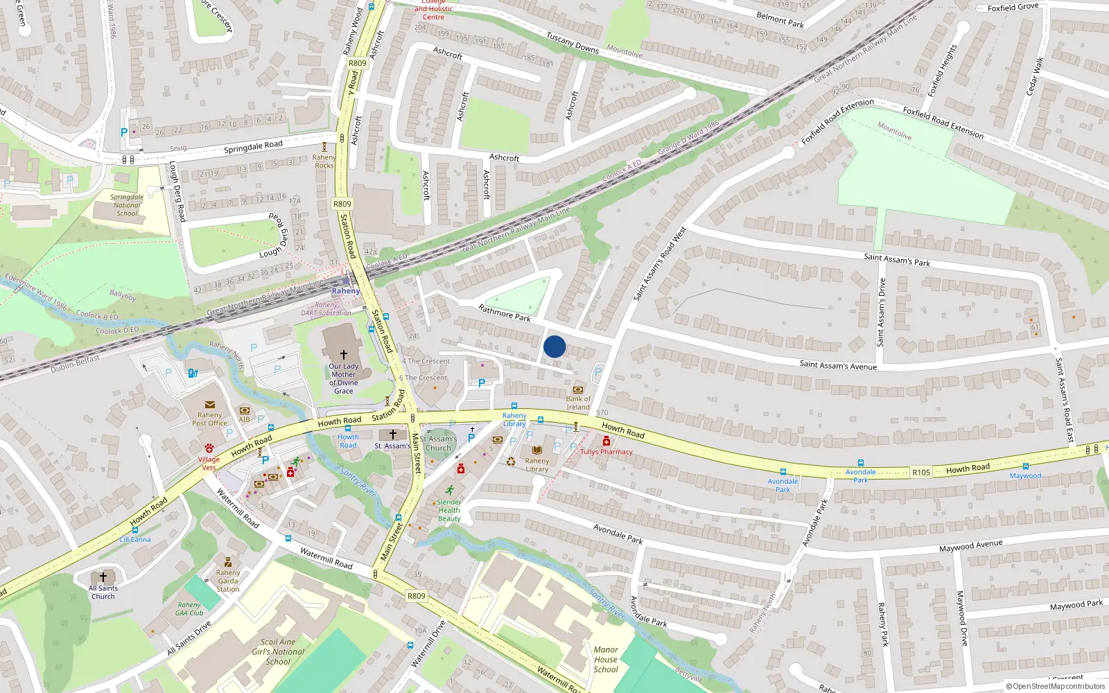 Overhead map showing the location of 6 Rathmore Park, Dublin 5