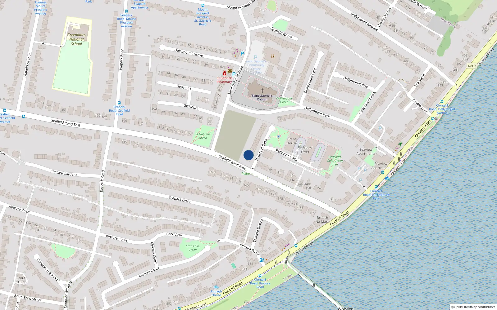 Overhead map showing the location of 6 Redcourt Oaks, Seafield Road East, Clontarf