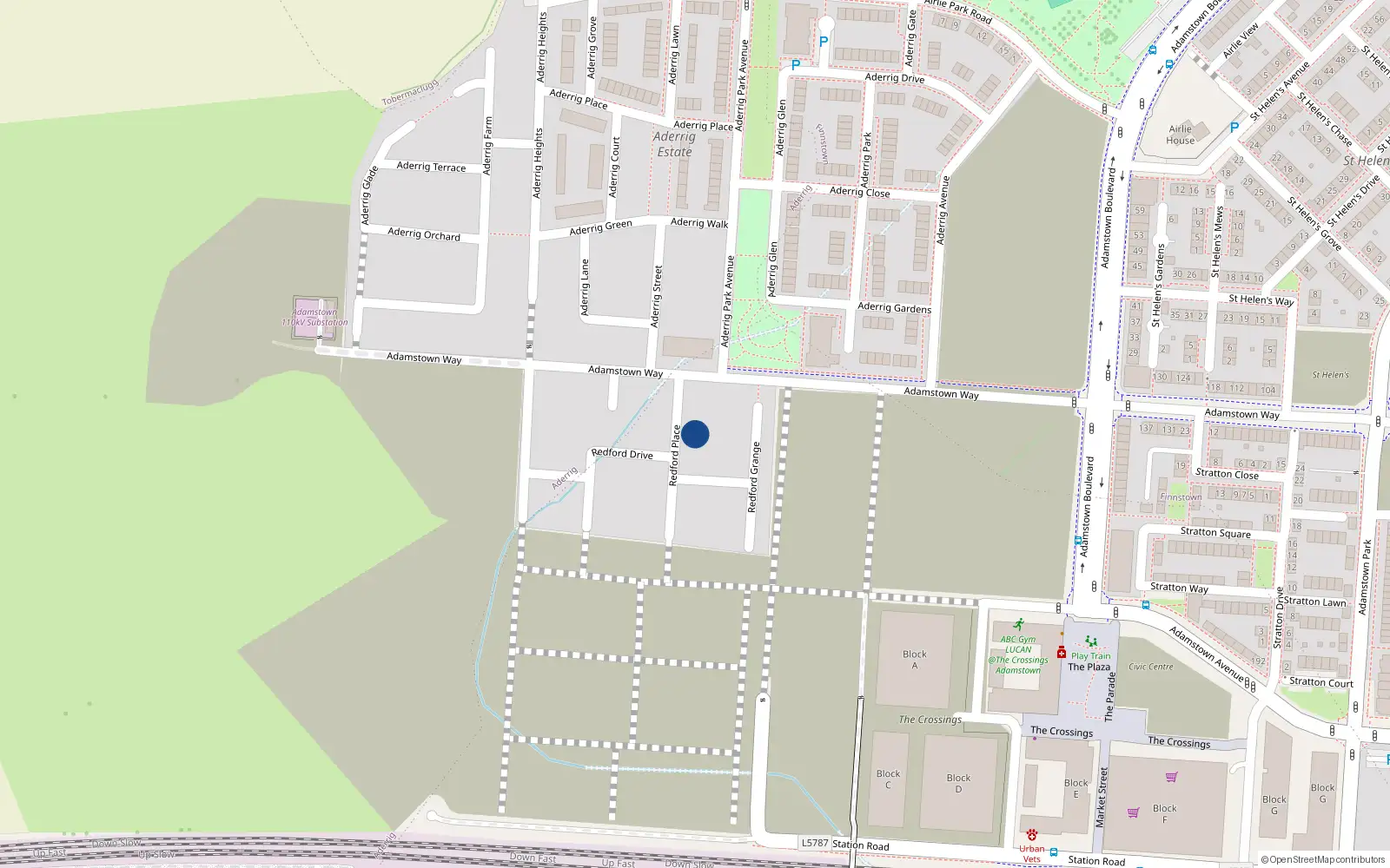 Overhead map showing the location of 6 Redford Place, Lucan