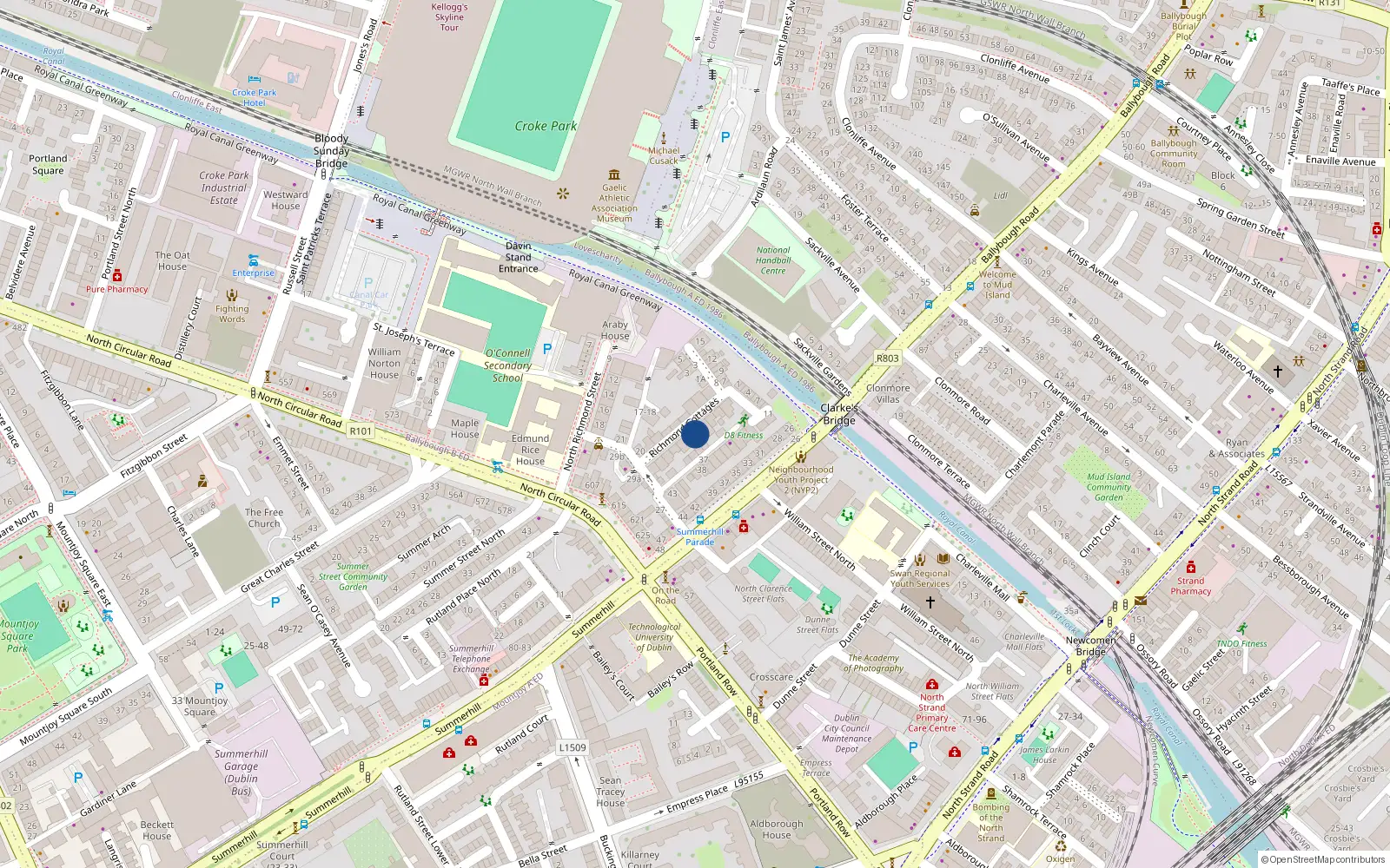 Overhead map showing the location of 6 Richmond Cottages, Off North Circular Road, Dublin 1