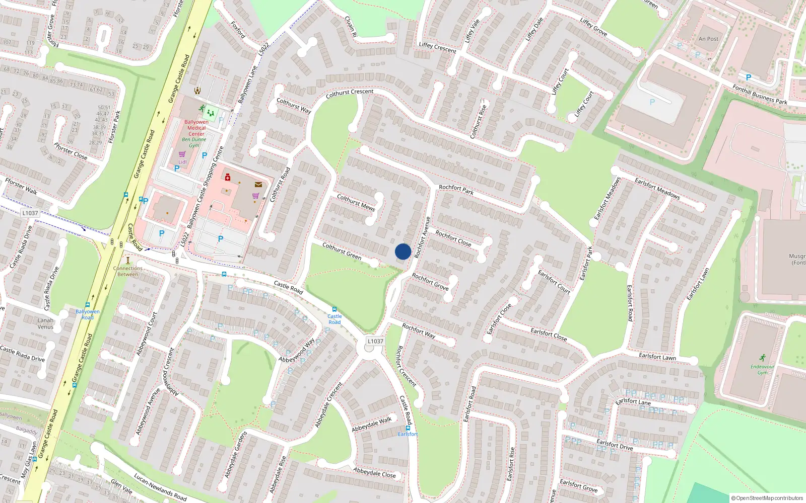 Overhead map showing the location of 6 Rochfort Avenue, Lucan