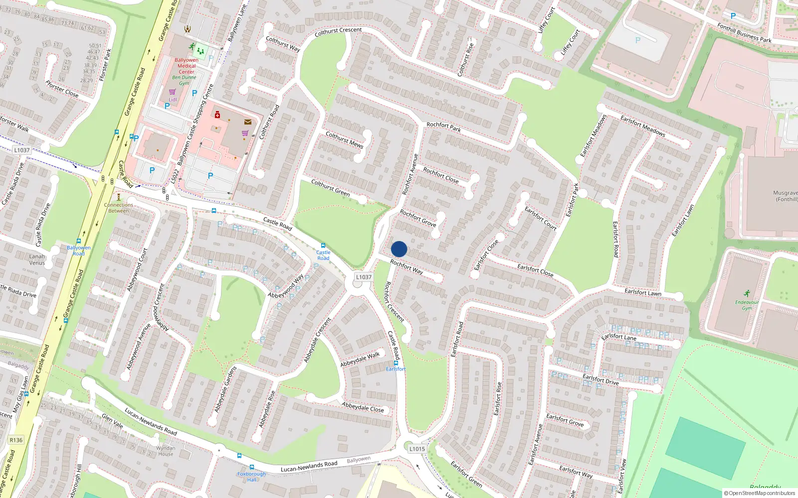 Overhead map showing the location of 6 Rochfort Way, Lucan